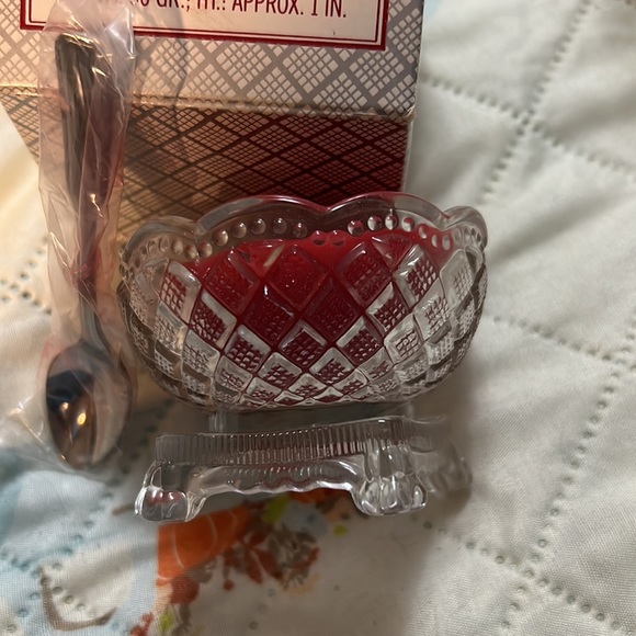 Avon Fostoria Condiment with Dish Spoon Ariane Candle 1981 Hand Cut Crystal Dish - Picture 9 of 12